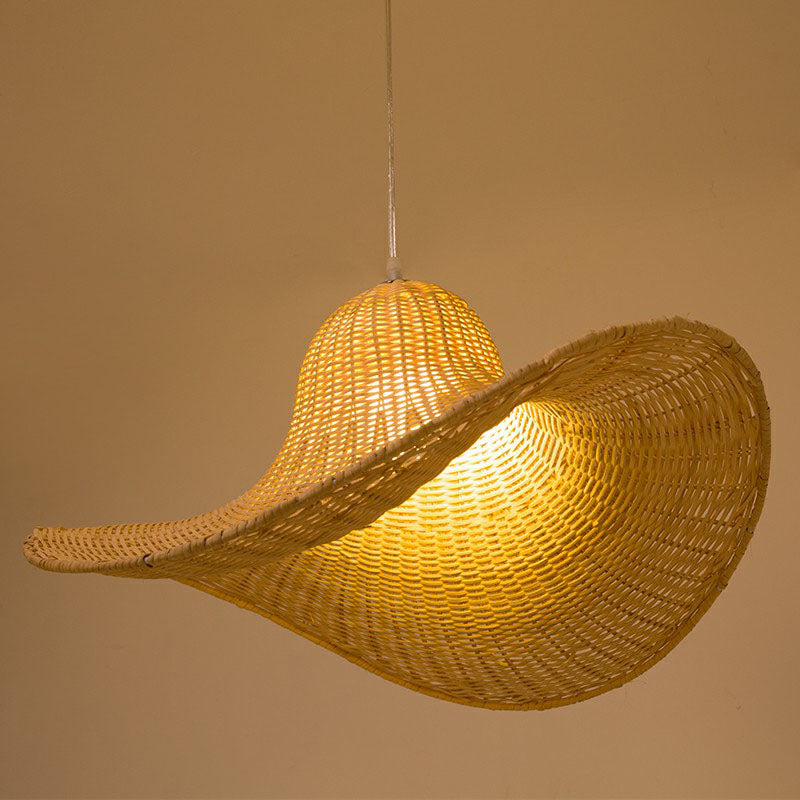 South-east Asia Straw Hat Ceiling Light Rattan Single Tea Room Hanging Pendant Light in Wood Clearhalo 'Ceiling Lights' 'Pendant Lights' 'Pendants' Lighting' 2246864