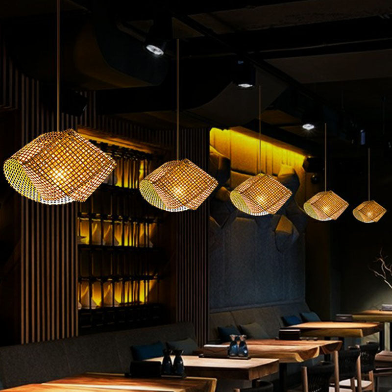 Twisted Bamboo Ceiling Light Asian Style 1��Bulb Wood Hanging Light Fixture for Restaurant Clearhalo 'Ceiling Lights' 'Pendant Lights' 'Pendants' Lighting' 2246896
