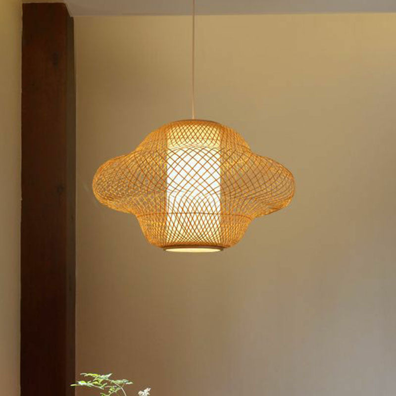 Asian Style Handwoven Suspension Lighting Bamboo 1��Head Restaurant Pendant Ceiling Light Clearhalo 'Ceiling Lights' 'Pendant Lights' 'Pendants' Lighting' 2246904