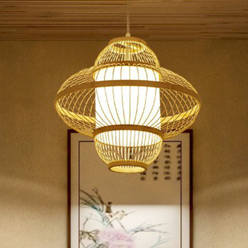 Lantern Ceiling Light Modern Bamboo Single Restaurant Hanging Pendant Light in Wood Clearhalo 'Ceiling Lights' 'Pendant Lights' 'Pendants' Lighting' 2246910