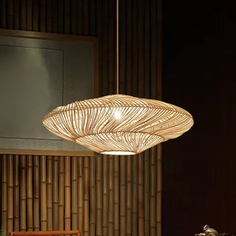 Handcrafted Suspension Lighting Minimalist Rattan 1��Head Restaurant Pendant Ceiling Light in Wood Clearhalo 'Ceiling Lights' 'Pendant Lights' 'Pendants' Lighting' 2246951