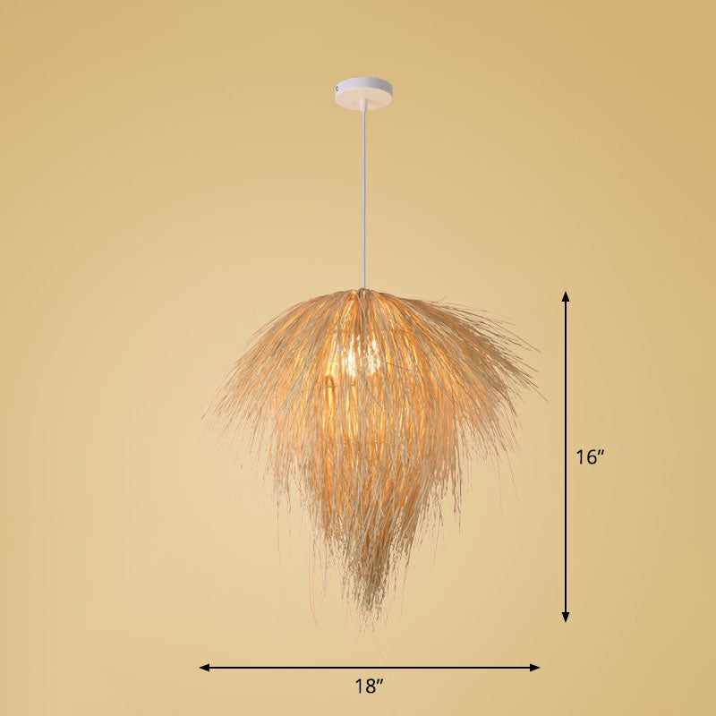 Bamboo Handmade Suspension Light Simplicity 1-Light Pendant Light Fixture in Wood Clearhalo 'Ceiling Lights' 'Pendant Lights' 'Pendants' Lighting' 2247016