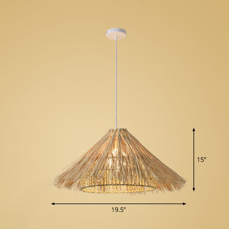 Bamboo Handmade Suspension Light Simplicity 1-Light Pendant Light Fixture in Wood Clearhalo 'Ceiling Lights' 'Pendant Lights' 'Pendants' Lighting' 2247026