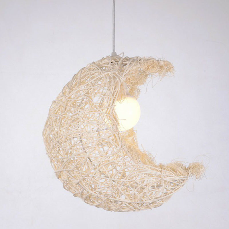 South-east Asia Crescent Shade Ceiling Lighting Rattan 1��Bulb Tea Room Hanging Lamp Clearhalo 'Ceiling Lights' 'Pendant Lights' 'Pendants' Lighting' 2247035