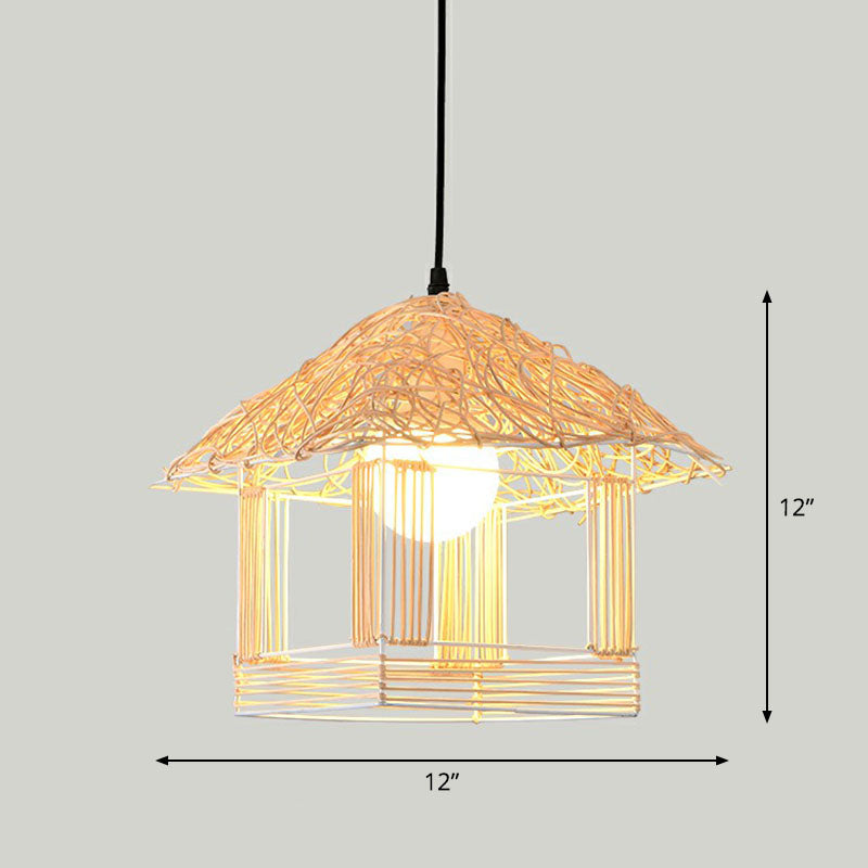 Bamboo Shaded Pendant Light Contemporary Single-Bulb Suspension Light Fixture in Wood Clearhalo 'Ceiling Lights' 'Pendant Lights' 'Pendants' Lighting' 2247061