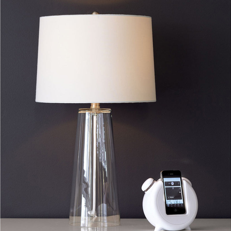 Tapered Table Lamp Modern Clear Handblown Glass Single Living Room Nightstand Lighting with Fabric Shade in White Clearhalo 'Lamps' 'Table Lamps' Lighting' 2247369