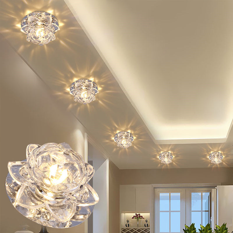 Simplicity Lotus LED Flush Mount Light Crystal Corridor Flush Mount Ceiling Light in Clear Clear Warm Clearhalo 'Ceiling Lights' 'Close To Ceiling Lights' 'Close to ceiling' 'Flush mount' Lighting' 2247503