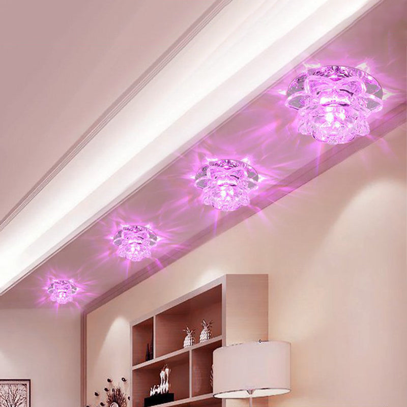 Simplicity Lotus LED Flush Mount Light Crystal Corridor Flush Mount Ceiling Light in Clear Clear Pink Clearhalo 'Ceiling Lights' 'Close To Ceiling Lights' 'Close to ceiling' 'Flush mount' Lighting' 2247506