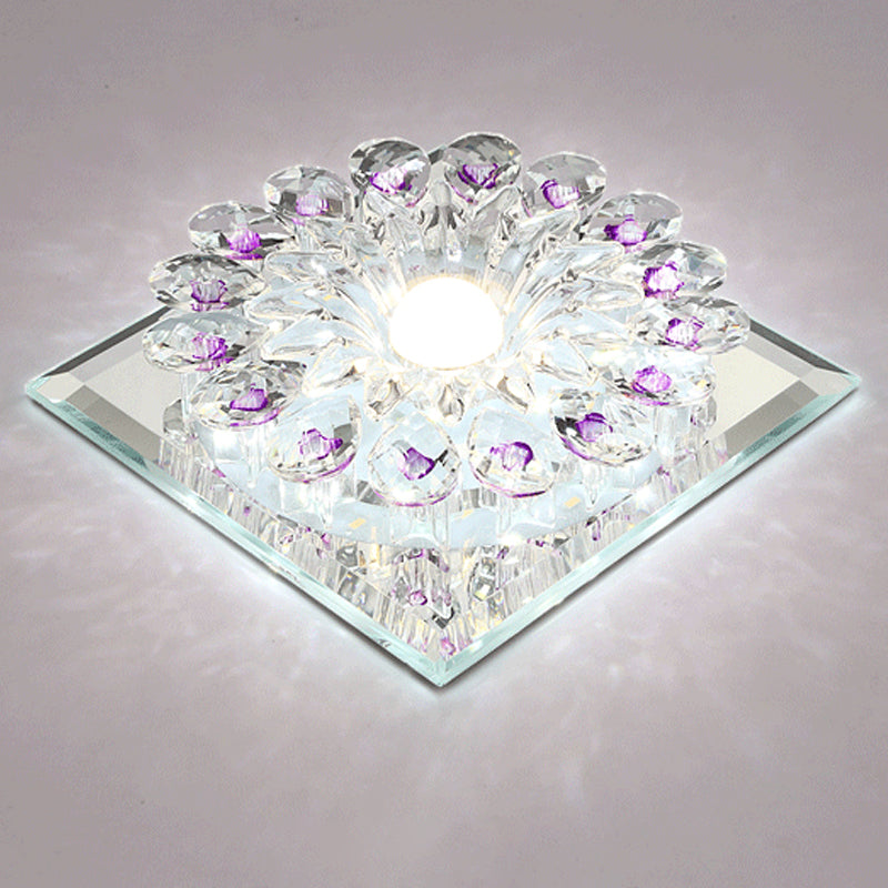 Flower Entryway Flush Light Modern Style Crystal Modern Style LED Flush Ceiling Light Fixture in Clear Clear White Square Plate Clearhalo 'Ceiling Lights' 'Close To Ceiling Lights' 'Close to ceiling' 'Flush mount' Lighting' 2247507