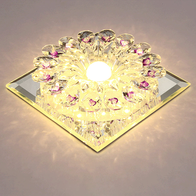 Flower Entryway Flush Light Modern Style Crystal Modern Style LED Flush Ceiling Light Fixture in Clear Clear Warm Square Plate Clearhalo 'Ceiling Lights' 'Close To Ceiling Lights' 'Close to ceiling' 'Flush mount' Lighting' 2247509