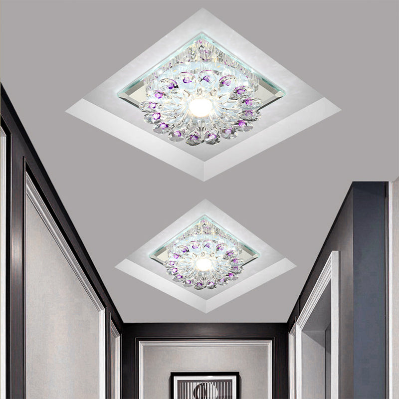 Flower Entryway Flush Light Modern Style Crystal Modern Style LED Flush Ceiling Light Fixture in Clear Clearhalo 'Ceiling Lights' 'Close To Ceiling Lights' 'Close to ceiling' 'Flush mount' Lighting' 2247510