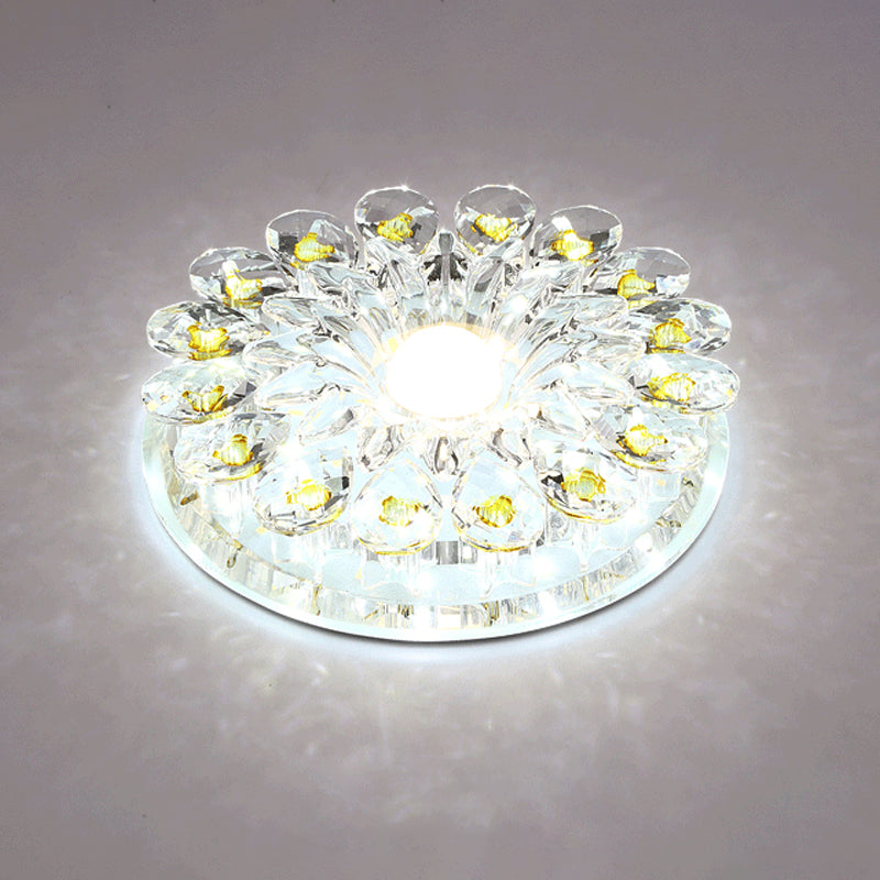 Flower Entryway Flush Light Modern Style Crystal Modern Style LED Flush Ceiling Light Fixture in Clear Clear White Round Clearhalo 'Ceiling Lights' 'Close To Ceiling Lights' 'Close to ceiling' 'Flush mount' Lighting' 2247513