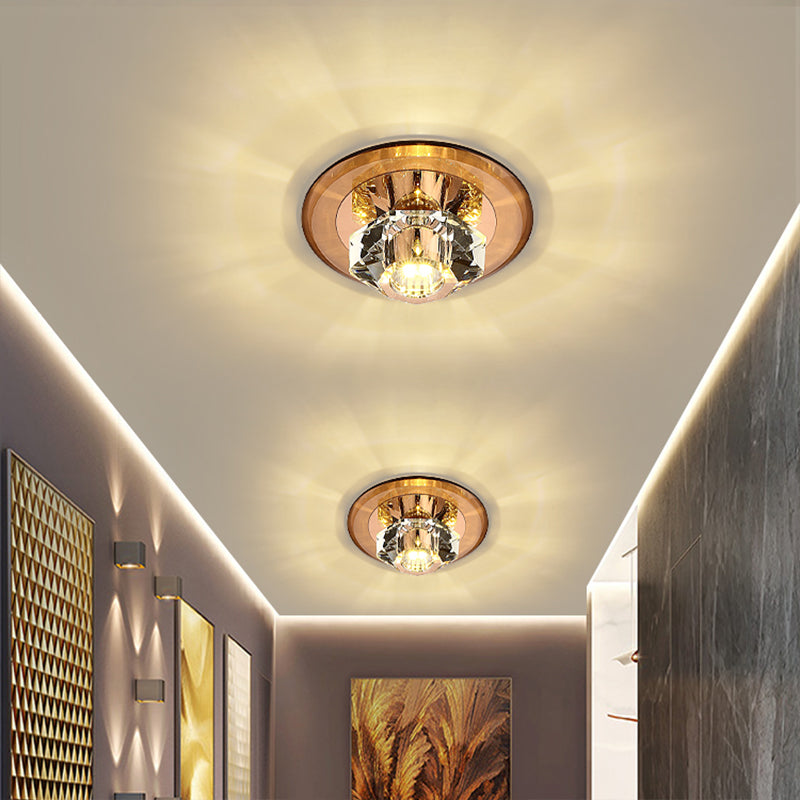 Beveled Crystal Mini Flush Light Modern Style LED Flush Ceiling Light Fixture for Hallway Clearhalo 'Ceiling Lights' 'Close To Ceiling Lights' 'Close to ceiling' 'Flush mount' Lighting' 2247596