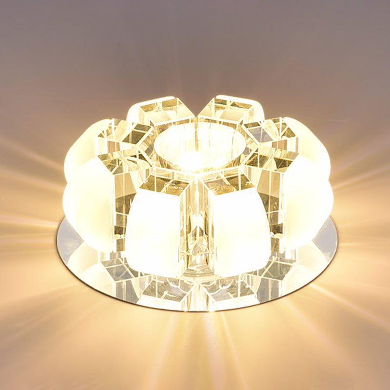 Clear Floral Flush Ceiling Light Contemporary Crystal LED Flush Mount Lighting for Entryway Textured White Clearhalo 'Ceiling Lights' 'Close To Ceiling Lights' 'Close to ceiling' 'Flush mount' Lighting' 2247625