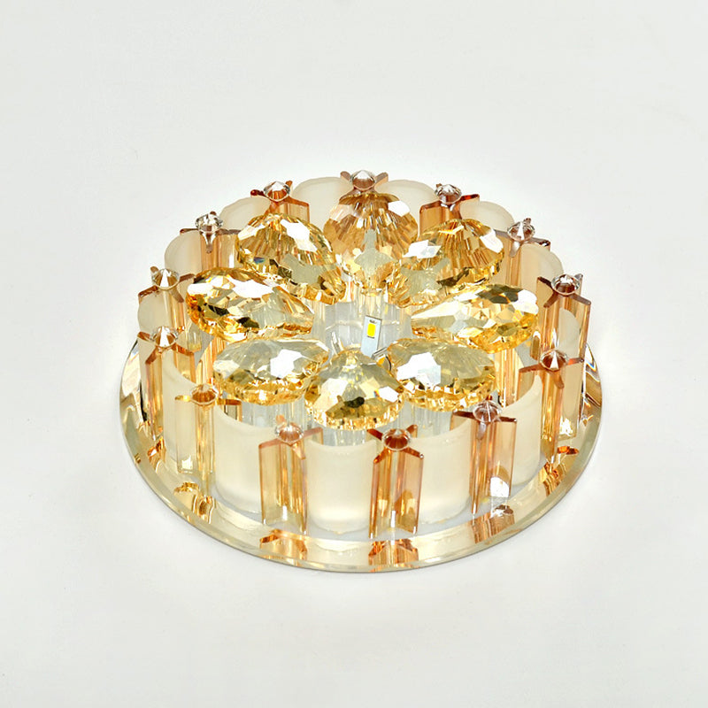 Flower Flush Light Modern Style Crystal Entryway LED Flush Ceiling Light Fixture in Amber Clearhalo 'Ceiling Lights' 'Close To Ceiling Lights' 'Close to ceiling' 'Flush mount' Lighting' 2247634