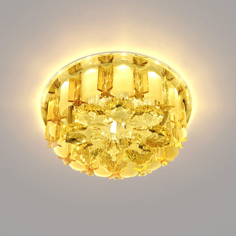 Flower Flush Light Modern Style Crystal Entryway LED Flush Ceiling Light Fixture in Amber Amber Warm Clearhalo 'Ceiling Lights' 'Close To Ceiling Lights' 'Close to ceiling' 'Flush mount' Lighting' 2247635