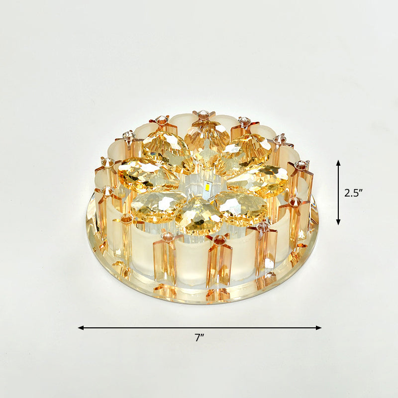 Flower Flush Light Modern Style Crystal Entryway LED Flush Ceiling Light Fixture in Amber Clearhalo 'Ceiling Lights' 'Close To Ceiling Lights' 'Close to ceiling' 'Flush mount' Lighting' 2247639