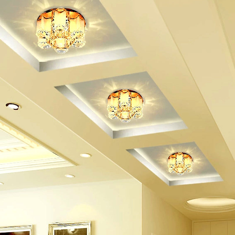 Crystal Flower Shade LED Flush Mount Modern Style Flushmount Ceiling Light for Hallway Tan Clearhalo 'Ceiling Lights' 'Close To Ceiling Lights' 'Close to ceiling' 'Flush mount' Lighting' 2247646