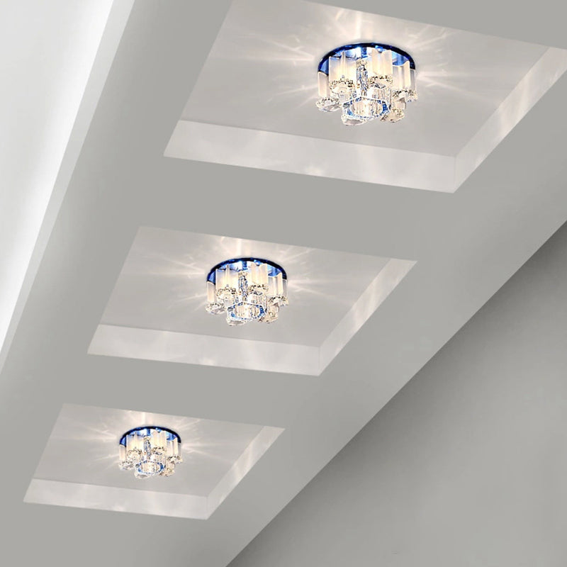 Crystal Flower Shade LED Flush Mount Modern Style Flushmount Ceiling Light for Hallway Blue Clearhalo 'Ceiling Lights' 'Close To Ceiling Lights' 'Close to ceiling' 'Flush mount' Lighting' 2247647