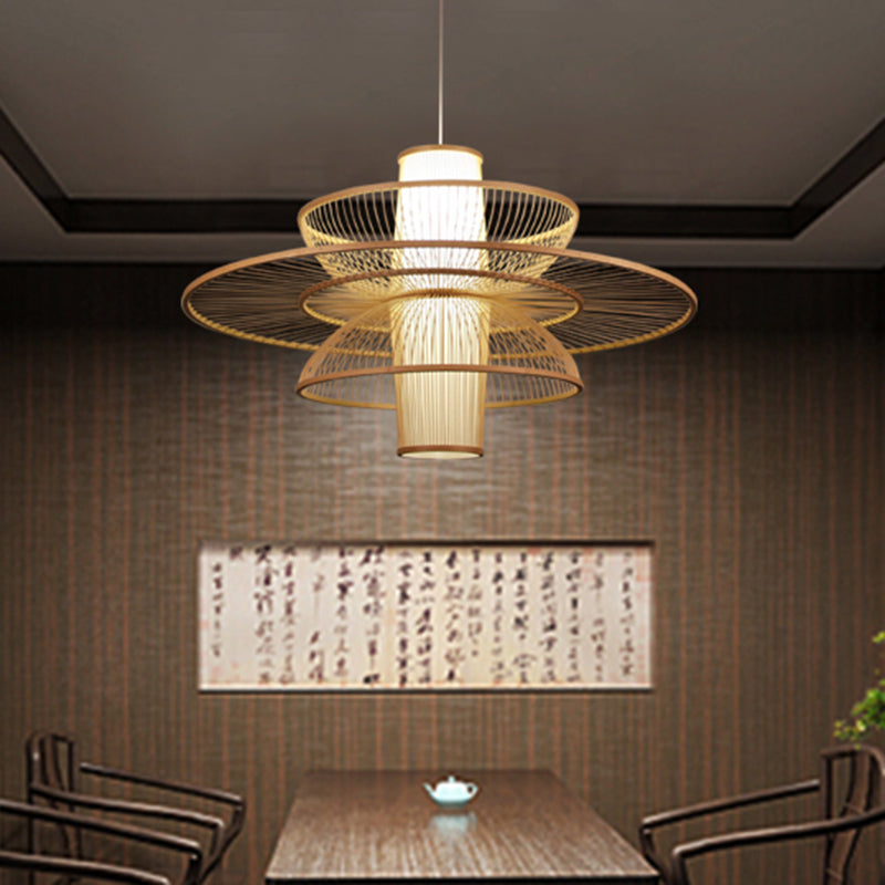 Lotus-Like Bamboo Suspension Lighting Minimalist 1��Head Wood Pendant Ceiling Light for Tea Room Clearhalo 'Ceiling Lights' 'Pendant Lights' 'Pendants' Lighting' 2247860