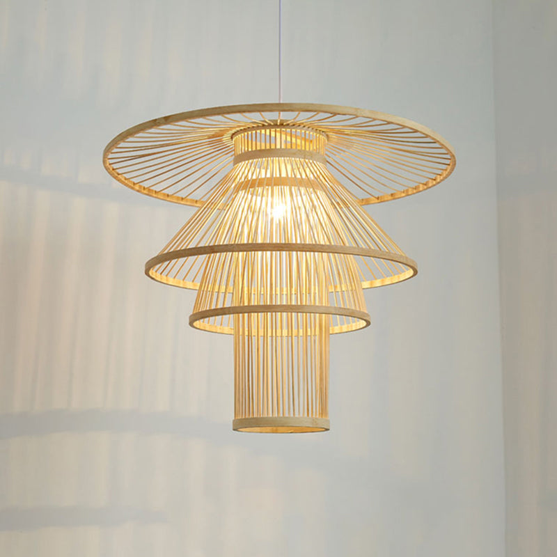 Wood Layered Suspension Light Simplicity 1 Bulb Bamboo Pendant Lighting for Tea Room Clearhalo 'Ceiling Lights' 'Lighting' 'Pendant Lights' 2247875_c4d5fdfc-fc3b-4f5b-9ec4-f790c54839ac