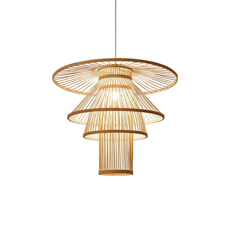 Wood Layered Suspension Light Simplicity 1��Bulb Bamboo Pendant Lighting for Tea Room Clearhalo 'Ceiling Lights' 'Pendant Lights' 'Pendants' Lighting' 2247876