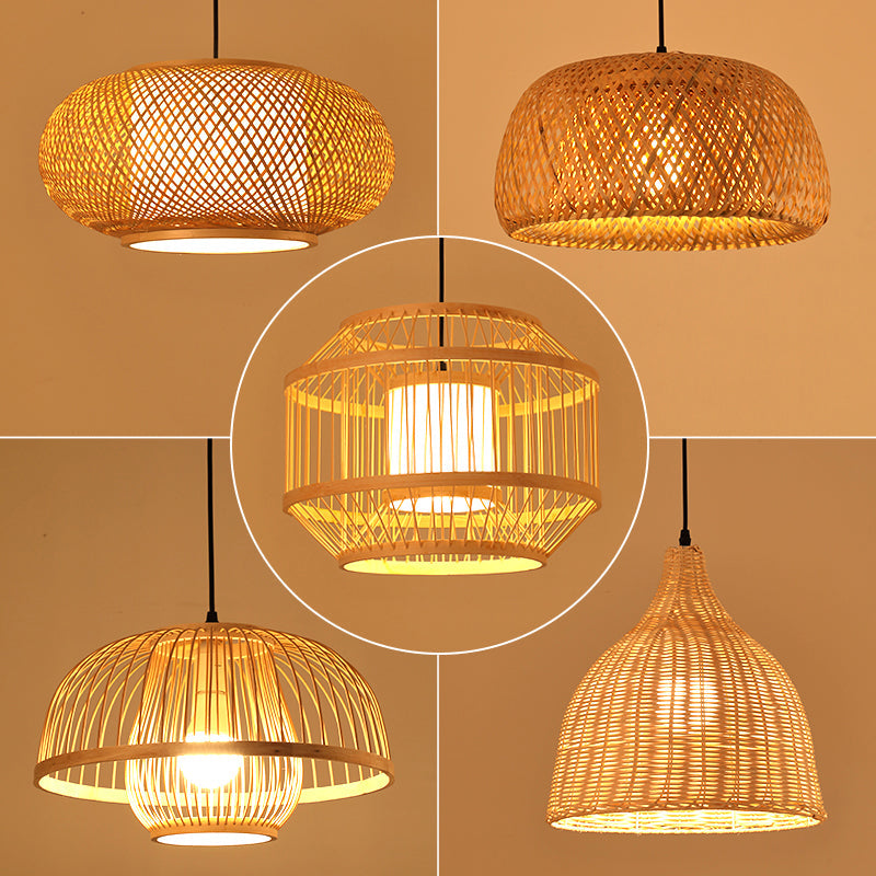 Asian Style Handmade Ceiling Light Bamboo 1��Bulb Restaurant Hanging Light Fixture in Wood Clearhalo 'Ceiling Lights' 'Pendant Lights' 'Pendants' Lighting' 2247880