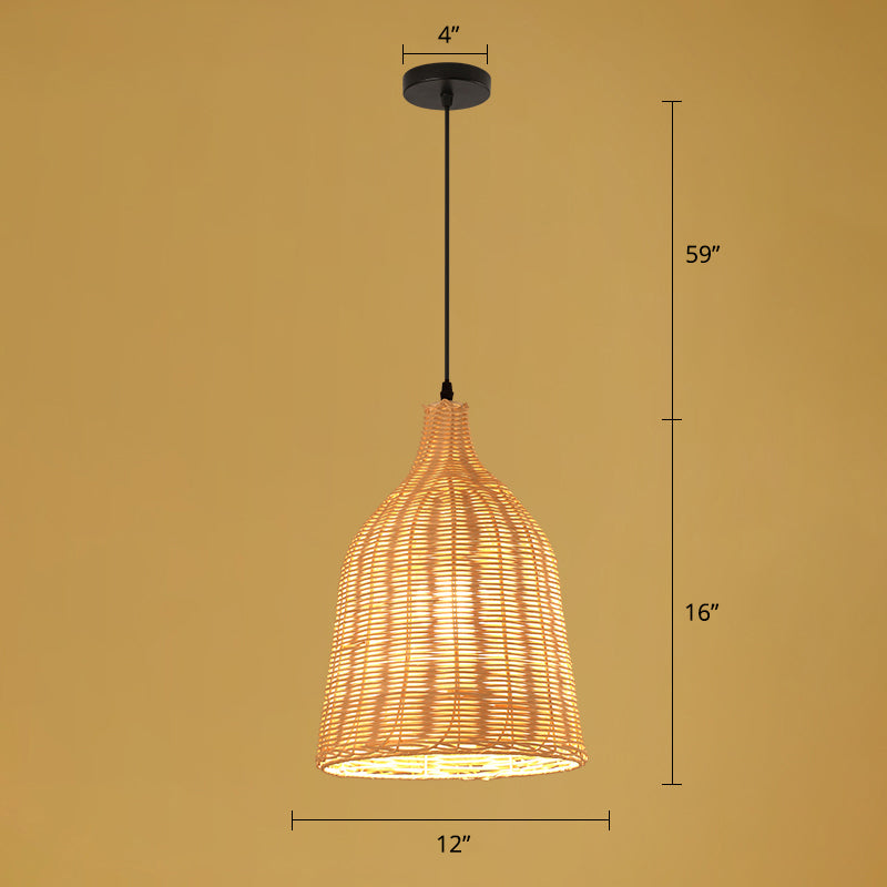 Asian Style Handmade Ceiling Light Bamboo 1��Bulb Restaurant Hanging Light Fixture in Wood Clearhalo 'Ceiling Lights' 'Pendant Lights' 'Pendants' Lighting' 2247887