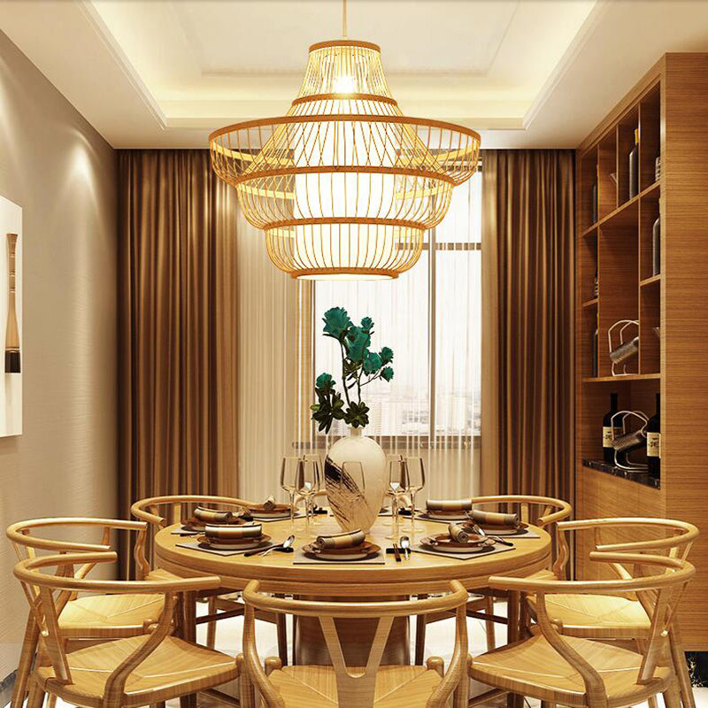 Lantern Shaded Restaurant Ceiling Light Bamboo Single Modern Hanging Pendant Light in Wood Clearhalo 'Ceiling Lights' 'Pendant Lights' 'Pendants' Lighting' 2247899