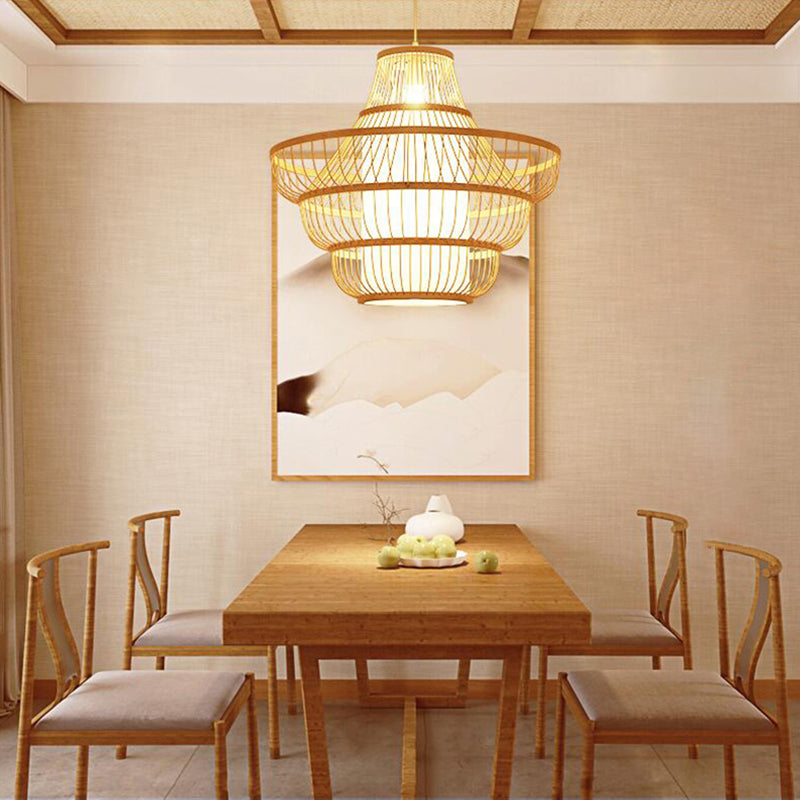 Lantern Shaded Restaurant Ceiling Light Bamboo Single Modern Hanging Pendant Light in Wood Clearhalo 'Ceiling Lights' 'Pendant Lights' 'Pendants' Lighting' 2247901