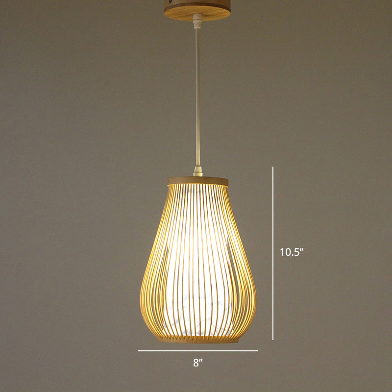 Minimalist Handcrafted Suspension Lighting Bamboo 1������Head Tea Room Pendant Ceiling Light in Wood Clearhalo 'Ceiling Lights' 'Pendant Lights' 'Pendants' Lighting' 2247980