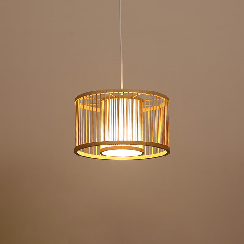 Handwoven Ceiling Light Modern Bamboo Single Restaurant Hanging Pendant Light in Wood Clearhalo 'Ceiling Lights' 'Pendant Lights' 'Pendants' Lighting' 2248013