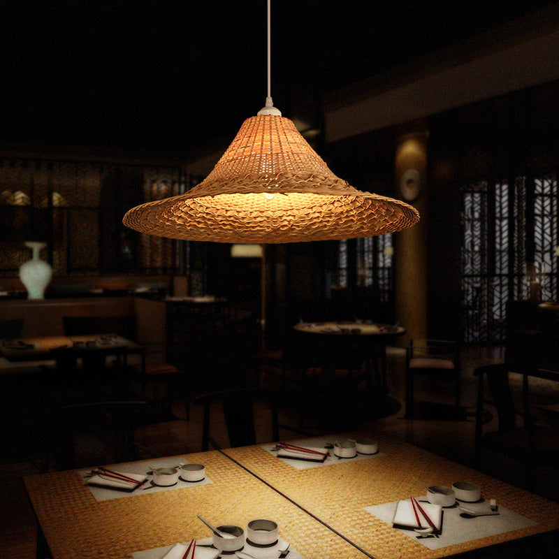 Straw Hat Ceiling Light Asian Style Bamboo 1��Bulb Restaurant Hanging Light Fixture in Wood Clearhalo 'Ceiling Lights' 'Pendant Lights' 'Pendants' Lighting' 2248094