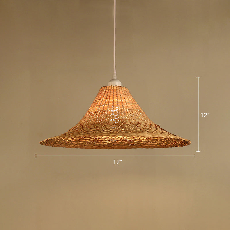 Straw Hat Ceiling Light Asian Style Bamboo 1��Bulb Restaurant Hanging Light Fixture in Wood Clearhalo 'Ceiling Lights' 'Pendant Lights' 'Pendants' Lighting' 2248096