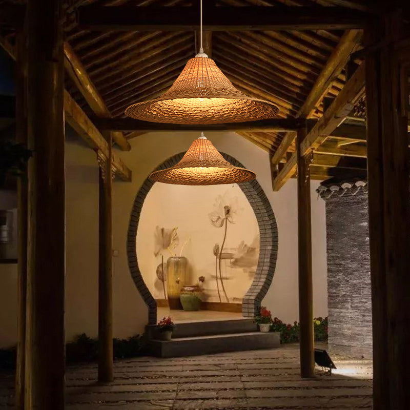 Straw Hat Ceiling Light Asian Style Bamboo 1��Bulb Restaurant Hanging Light Fixture in Wood Clearhalo 'Ceiling Lights' 'Pendant Lights' 'Pendants' Lighting' 2248097