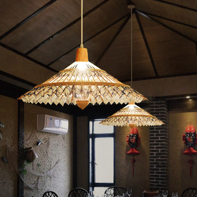 South-east Asia Umbrella Pendant Light Bamboo Single-Bulb Restaurant Suspension Light Fixture Clearhalo 'Ceiling Lights' 'Pendant Lights' 'Pendants' Lighting' 2248121