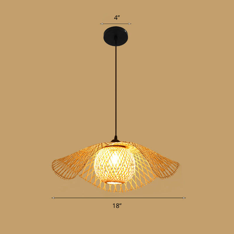 Lotus Leaf Restaurant Ceiling Light Bamboo 1��Bulb Asian Style Hanging Light Fixture in Wood Clearhalo 'Ceiling Lights' 'Pendant Lights' 'Pendants' Lighting' 2248144