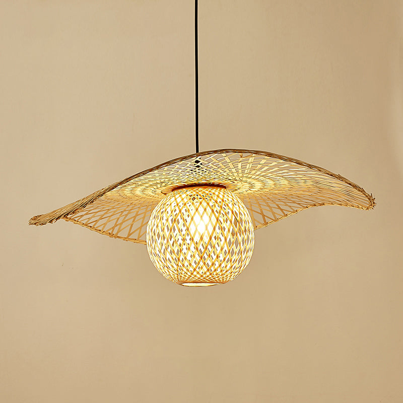 Wood Lotus Leaf Ceiling Light Modern Single Bamboo Hanging Pendant Light for Restaurant Clearhalo 'Ceiling Lights' 'Pendant Lights' 'Pendants' Lighting' 2248158