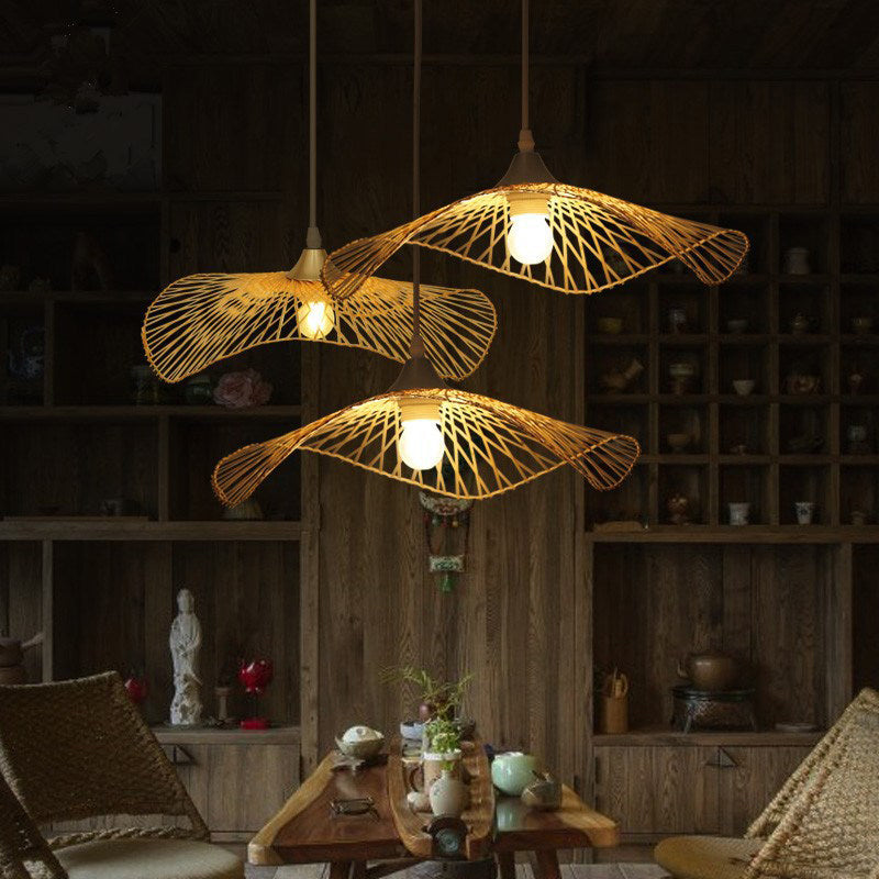 Lotus Leaf Bamboo Pendant Light Contemporary Single-Bulb Wood Suspension Light Fixture Clearhalo 'Ceiling Lights' 'Pendant Lights' 'Pendants' Lighting' 2248162