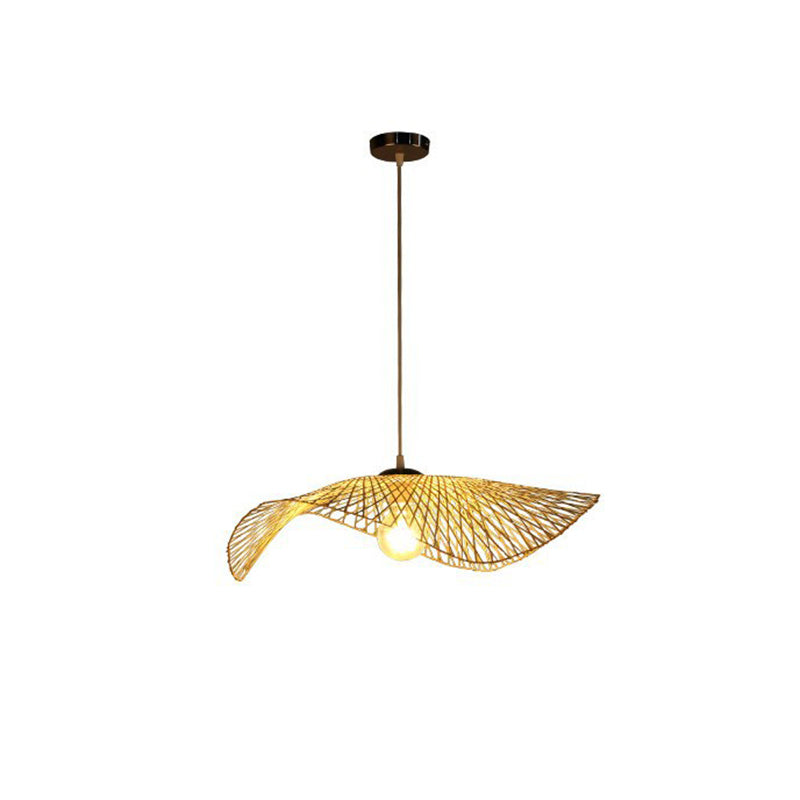 Lotus Leaf Bamboo Pendant Light Contemporary Single-Bulb Wood Suspension Light Fixture Clearhalo 'Ceiling Lights' 'Pendant Lights' 'Pendants' Lighting' 2248165