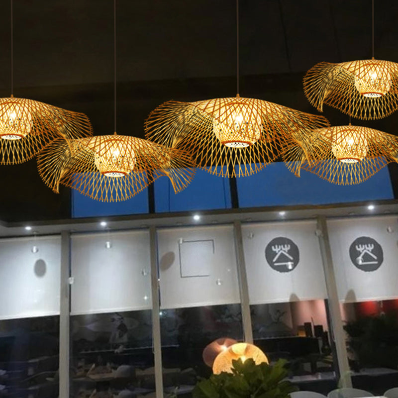 Simplicity Lotus Leaf Suspension Light Bamboo 1-Light Restaurant Pendant Light in Wood Clearhalo 'Ceiling Lights' 'Pendant Lights' 'Pendants' Lighting' 2248169