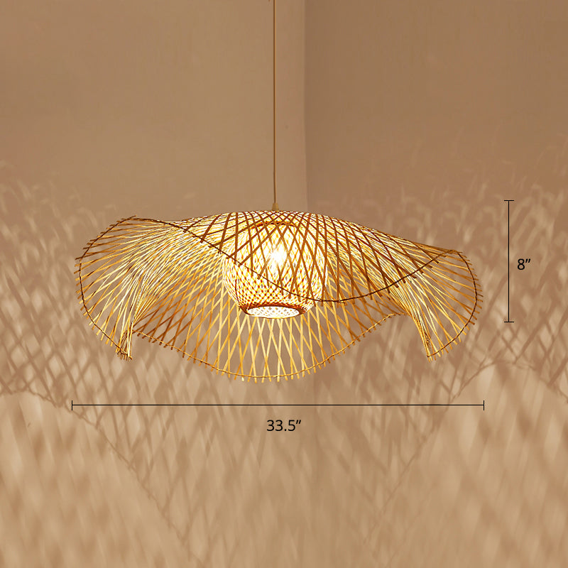 Simplicity Lotus Leaf Suspension Light Bamboo 1-Light Restaurant Pendant Light in Wood Clearhalo 'Ceiling Lights' 'Pendant Lights' 'Pendants' Lighting' 2248171