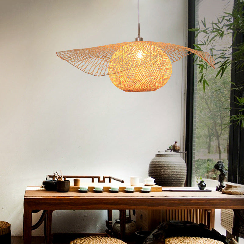 Bamboo Handwoven Suspension Lighting Minimalist 1��Head Wood Pendant Ceiling Light for Restaurant Clearhalo 'Ceiling Lights' 'Pendant Lights' 'Pendants' Lighting' 2248183