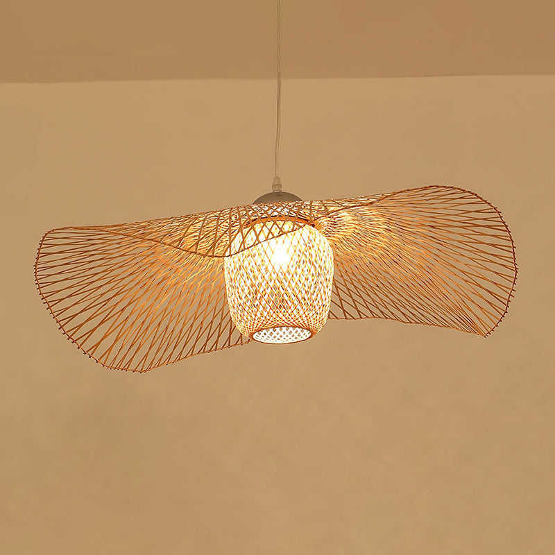 Lotus Leaf Bamboo Ceiling Light Modern Single Wood Hanging Pendant Light for Restaurant Clearhalo 'Ceiling Lights' 'Pendant Lights' 'Pendants' Lighting' 2248194