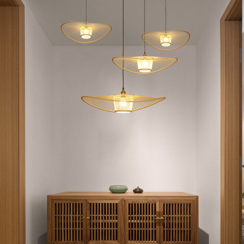 Handcrafted Pendant Light Contemporary Bamboo Single-Bulb Wood Suspension Lighting Fixture Clearhalo 'Ceiling Lights' 'Pendant Lights' 'Pendants' Lighting' 2248196