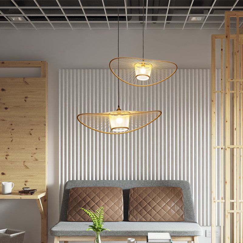 Handcrafted Pendant Light Contemporary Bamboo Single-Bulb Wood Suspension Lighting Fixture Clearhalo 'Ceiling Lights' 'Pendant Lights' 'Pendants' Lighting' 2248197