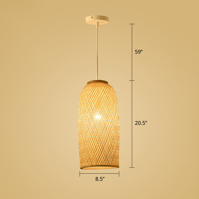 Wood Woven Suspension Lighting Simplicity 1-Light Bamboo Pendant Light for Tea Room Clearhalo 'Ceiling Lights' 'Pendant Lights' 'Pendants' Lighting' 2248212