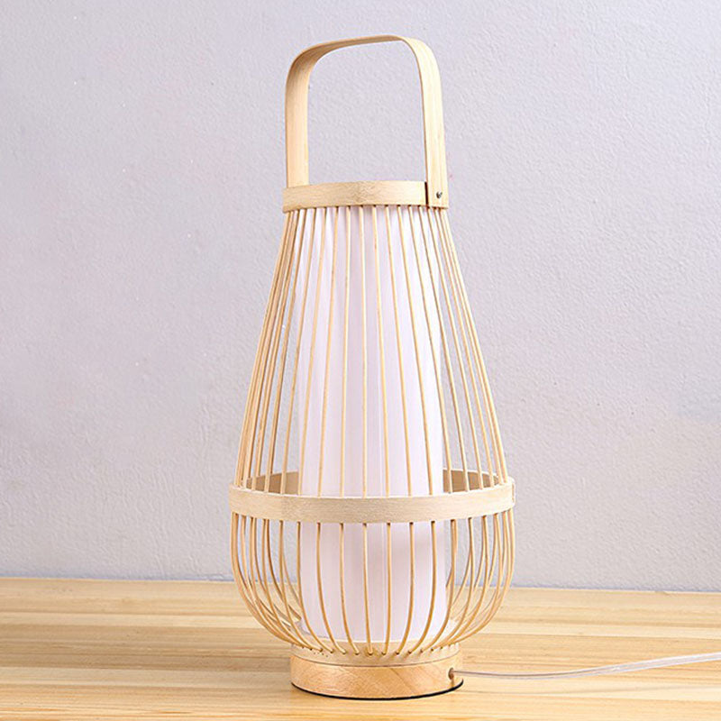 Basket Shaped Bamboo Table Lamp Minimalist 1 Head Wood Nightstand Light for Restaurant Wood Clearhalo 'Lamps' 'Table Lamps' Lighting' 2248264