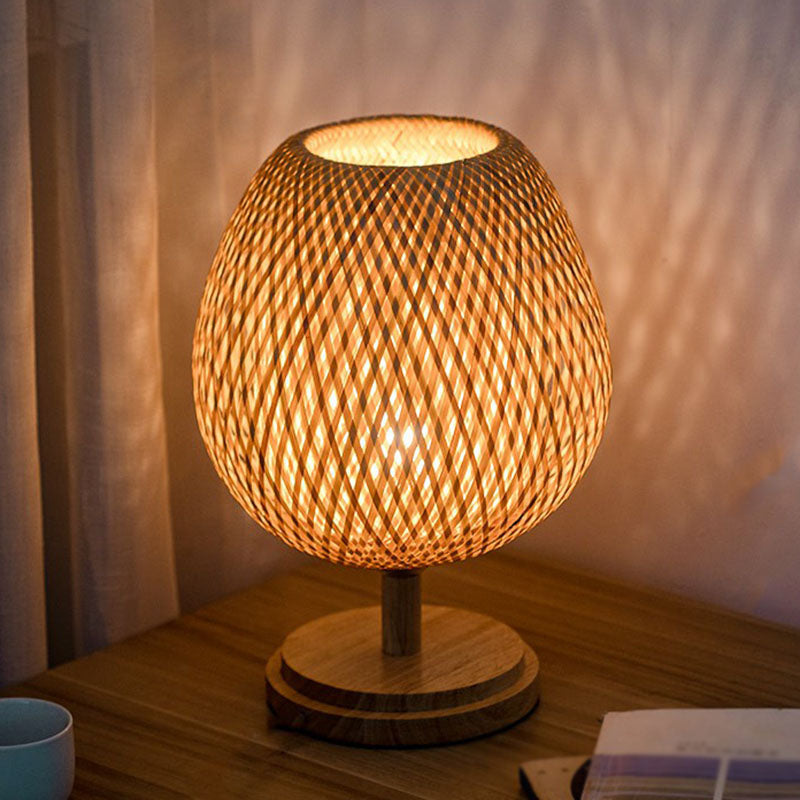 Bamboo Wineglass-Like Table Lamp Nordic Style 1 Bulb Nightstand Light in Wood for Bedroom Wood 9