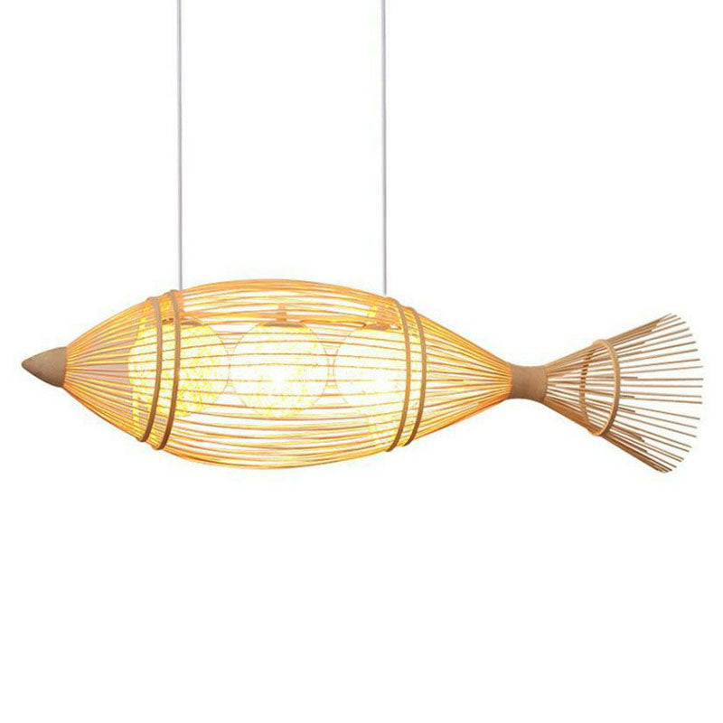 Wood Fish Chandelier Light Simplicity 2 Bulbs Bamboo Pendant Light Fixture for Restaurant Clearhalo 'Ceiling Lights' 'Chandeliers' Lighting' options 2248476